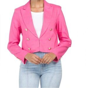 House of Harlow Pink Long Sleeve Linen Cropped Double Breasted Blazer Size M
